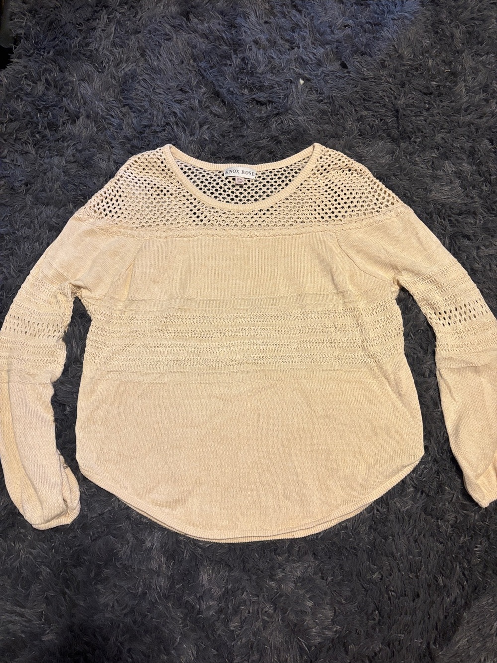 Knox Rose Cream Open-Weave Long Sleeve Top